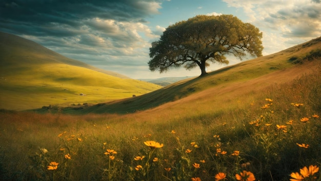 Serene Meadow mit zentralem Baum