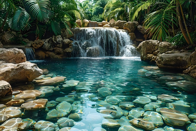 Foto serene oasis cascading waterfall amidst lush foliage concept waterfalls nature photography lush greenery serene landscapes oasis retreat (oásis em cascata em meio a folhagem exuberante)