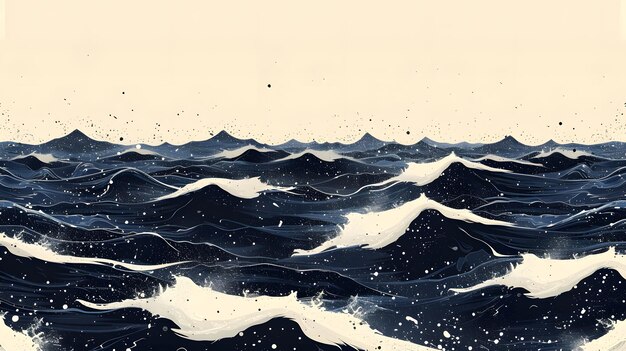 Foto serene ocean waves artwork dark blue waves white foam and splashes on beige background (océano sereno, ondas azuis escuras, ondas brancas, espuma e salpicos em fundo bege)