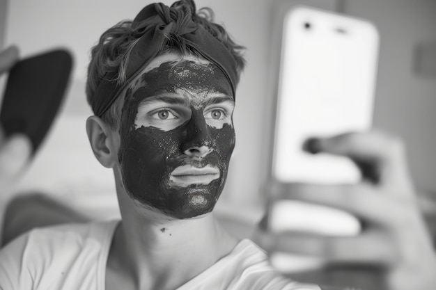 Serene preto e branco cuidado da pele facial beleza orgânica rejuvenescimento e bem-estar em um cativante instantâneo monocromático de auto-cuidado atemporal pureza de uma pele clara e saudável