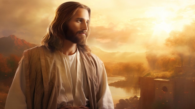 Serene Savior Um papel de parede de Jesus Cristo GoldenLit