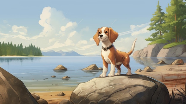 Serene Seascape Uma aventura costeira de desenho animado Dog39s