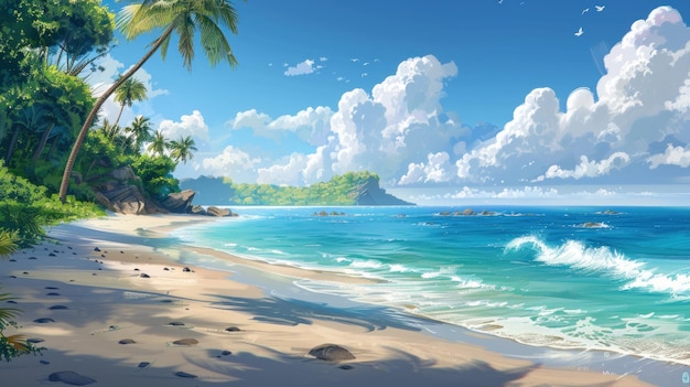 Serene Seaside Illustration Tapeten-Szene