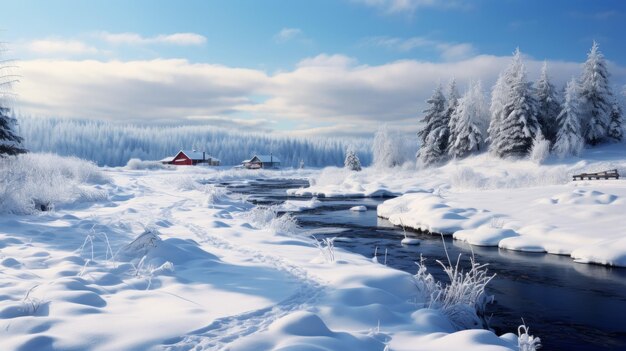 Foto serene snowy landscape terragen inspirado na natureza norueguesa com renderização fotorrealista de vray