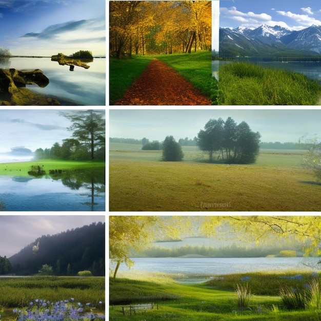 Foto serene vistas eine collage aus ruhigen landschaften und unberührter schönheit der natur