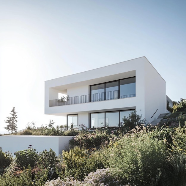 Serene White Modern minimal Home Amidst Natureza (Casa Minimal Moderna em Meio da Natureza)