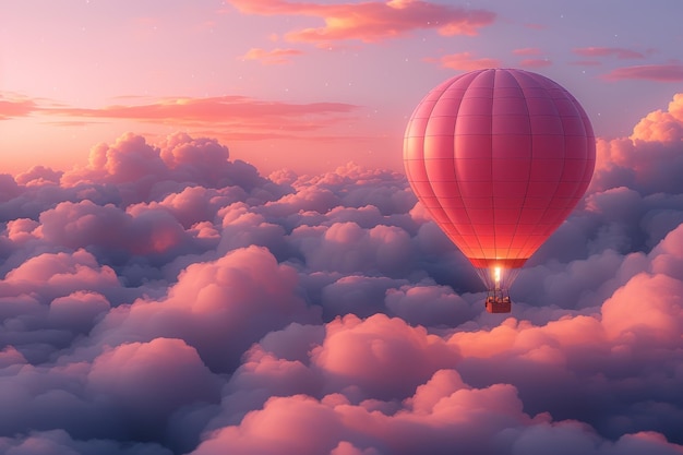 Serener Aufstieg Solo Heißluftballon, der in bewölkter Dämmerung treibt Generative KI