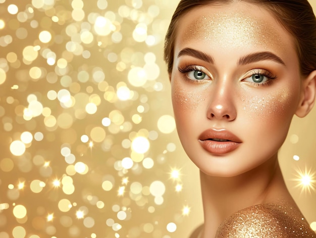 Serenes Schönheitsporträt mit goldenem Bokeh-Generative KI