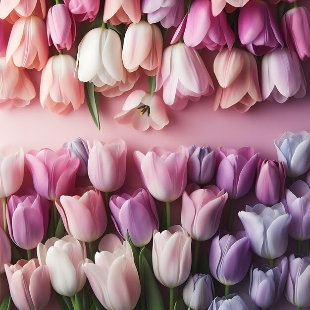 Serenes Spektrum von Tulpen, die in einem Pastellgradienten von hellrosa bis Lavendel angeordnet sind