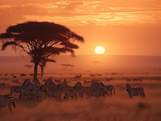 Serengeti-Serenade-Zebras grasen im Morgengrauen