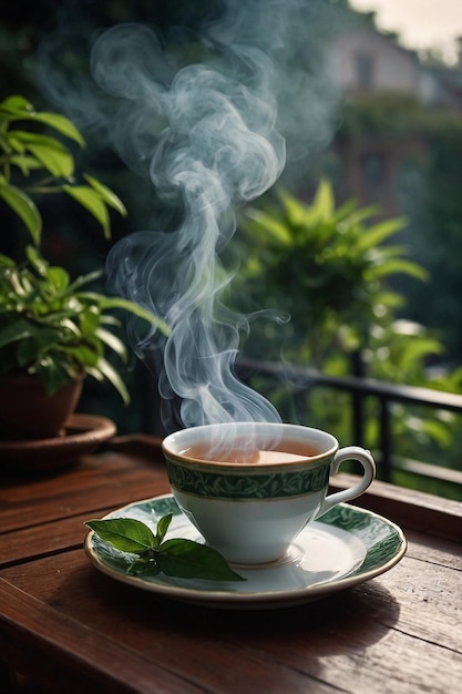 Serenidad en 4K Una taza de té en la terraza