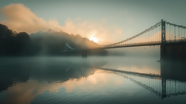 Serenidad al amanecer en el puente colgante