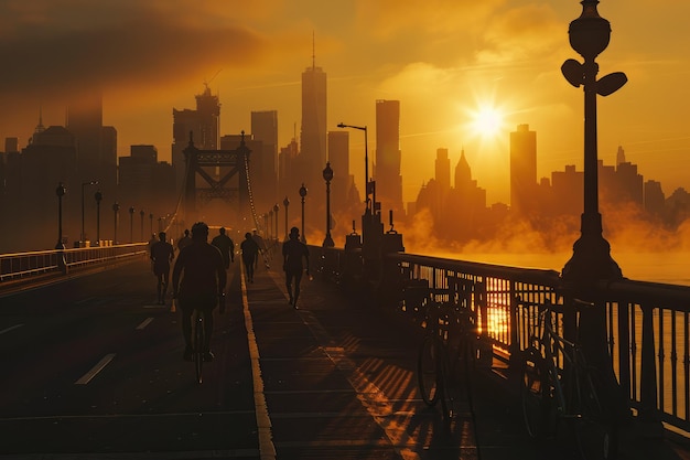 Serenidad al amanecer en el puente colgante