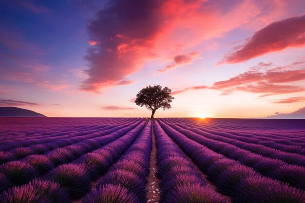 Serenidad al anochecer El árbol aislado en Valensole Provenza Francia