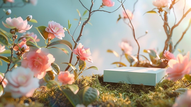 Serenidad en la caja de regalos en flor entre las flores de primavera