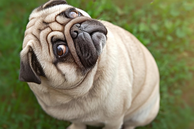 Serenidad canina senior Foto de calidad de un pug envejecido al aire libre