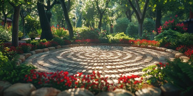 Foto serenidad en círculos un oasis de jardín