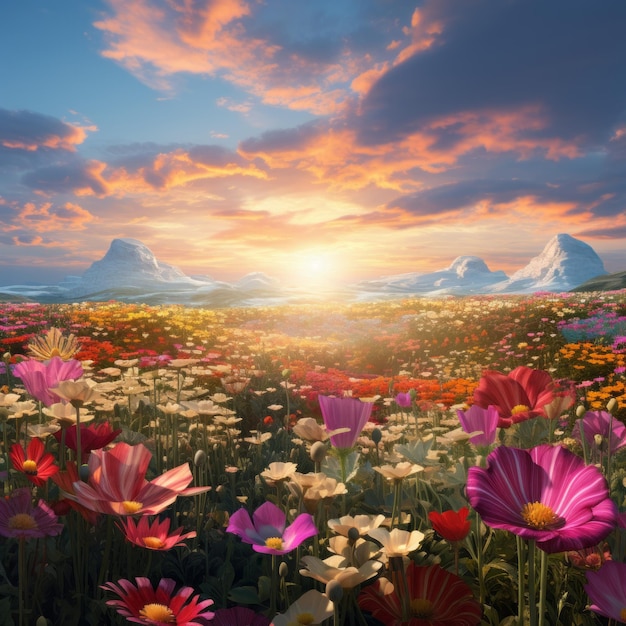 La serenidad, la elegancia y la belleza cautivadoras de un vasto campo de flores poéticas