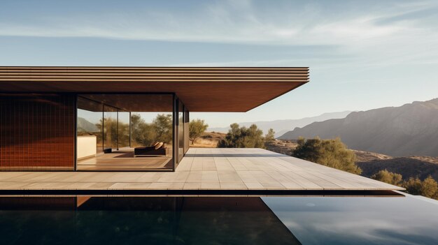 Foto serenidad elevada arquitectura moderna con vistas a las colinas del desierto generativa ai