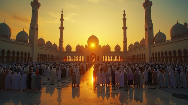 Serenidad espiritual en Eid alAdha Oraciones con multitudes de fieles al amanecer en la Gran Mezquita