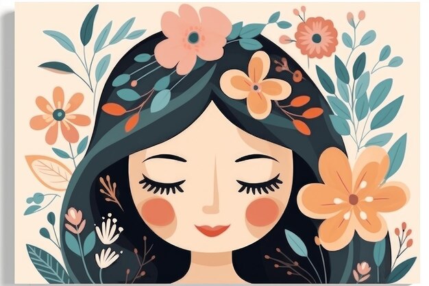 Serenidad floral Una mujer abrazada por la naturaleza Belleza en pastel Ilustración IA generativa