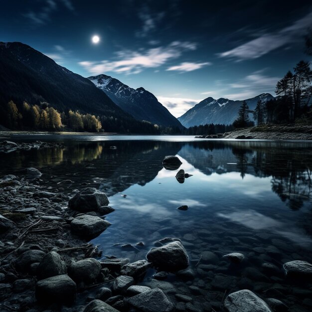 Serenidad iluminada por la luna Magia de medianoche en el lago