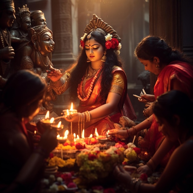 Foto serenidad en medio de la celebración de saraswati puja 2024 fotografías