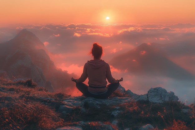 Serenidad meditativa al amanecer en medio de majestuosos paisajes montañosos IA generativa