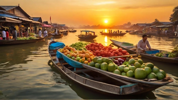 Foto la serenidad del mercado del amanecer