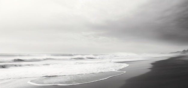 Serenidad monocromática Belleza atemporal de la orilla del mar y las olas en Ai generativo en blanco y negro