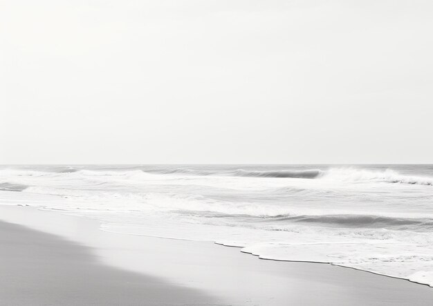 Serenidad monocromática Belleza atemporal de la orilla del mar y las olas en Ai generativo en blanco y negro