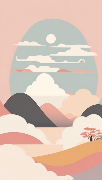 Serenidad Oriental Abstracto Ilustración del paisaje en la estética asiática