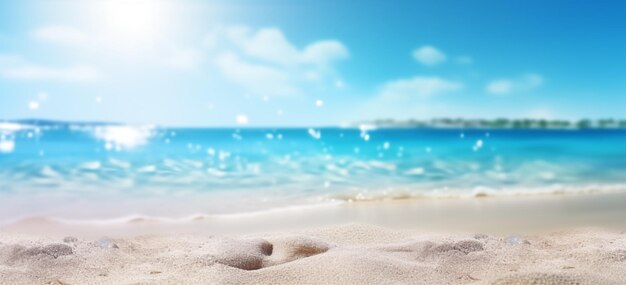 Serenidad en la orilla del mar Una sinfonía de verano de arena Mar azul y luces brillantes del sol