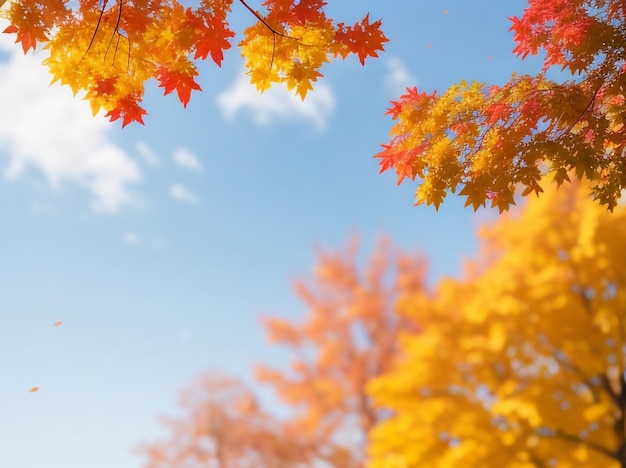 Serenidad otoñal Coloridas hojas de árboles otoñales contra el fondo vintage del cielo