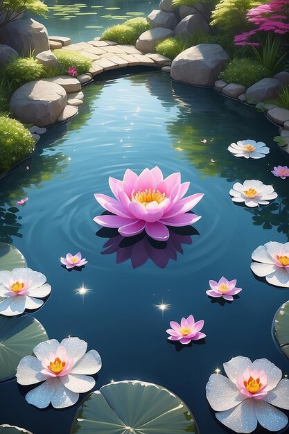 La serenidad de los pétalos en el agua tranquila en el jardín zen
