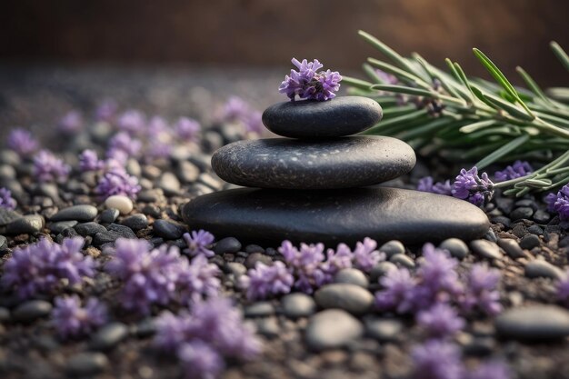 Foto la serenidad en las piedras y la lavanda