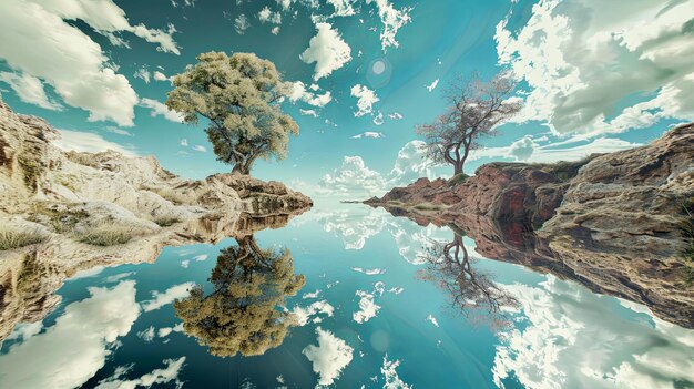 Foto la serenidad reflejada en un oasis de lago surrealista