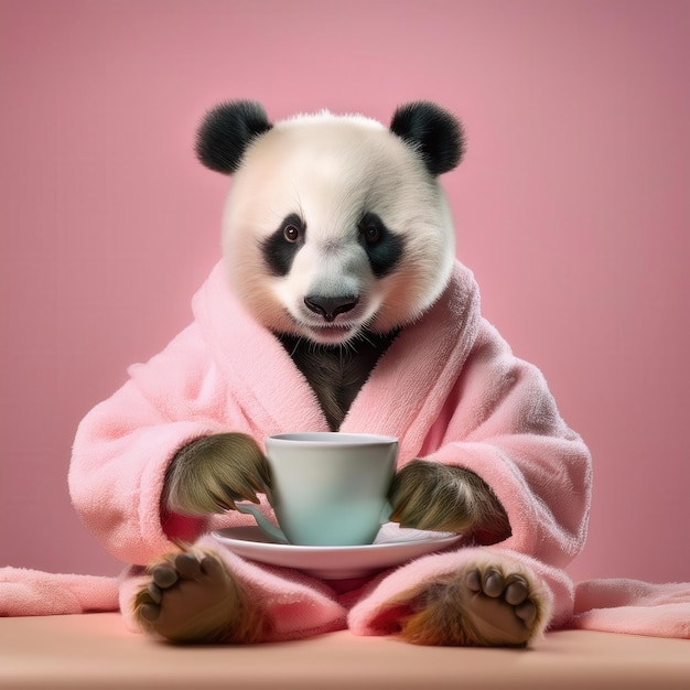 La serenidad relajante de los pandas con el té