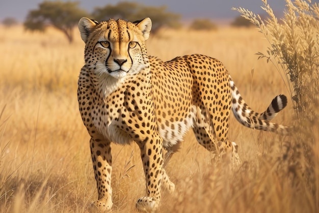 Serenidad sigilosa Experimente la gracia depredadora del majestuoso guepardo en la vasta sabana