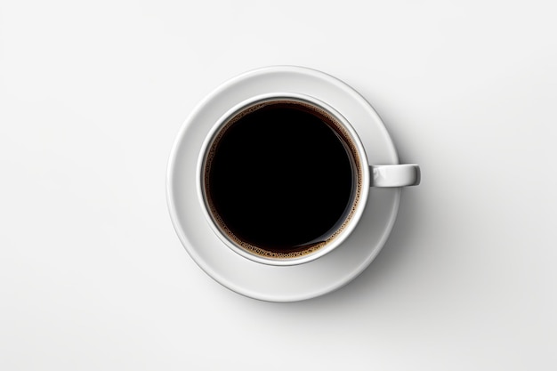 La serenidad y la simplicidad Una elegante vista de una taza de café negra sobre un fondo blanco