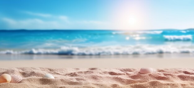 Serenidade à beira-mar Uma sinfonia de verão de areia Mar azul e luzes de sol brilhantes