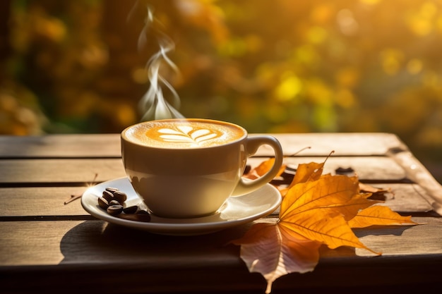 Serenidade abraçando o outono com um café tranquilo da manhã de domingo