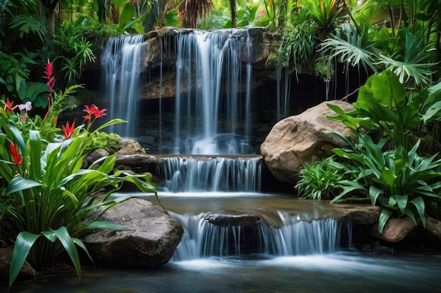 Foto serenidade da cachoeira tropical