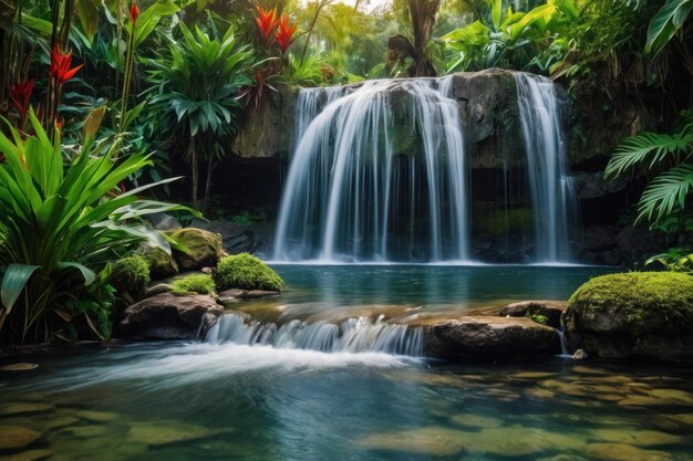 Foto serenidade da cachoeira tropical