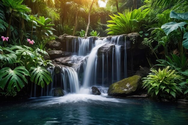 Foto serenidade da cachoeira tropical