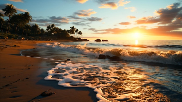 Serenidade de uma praia africana, belo momento do pôr do sol na praia