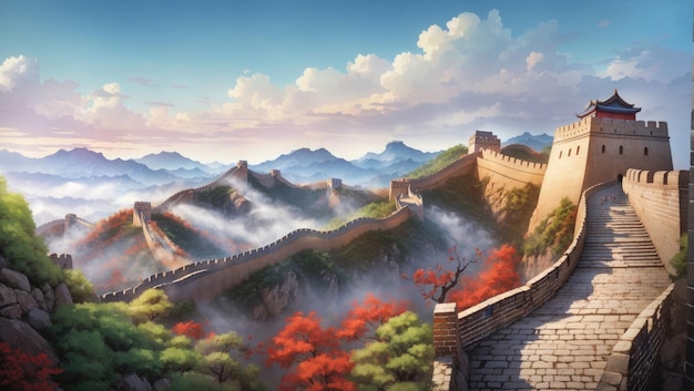 Serenidade Dourada A Grande Muralha da China ao pôr do sol
