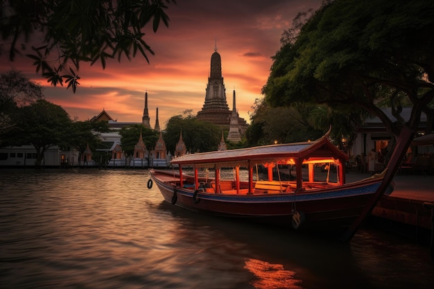 Serenidade em Wat Pho Templo majestoso rio tranquilo Budas dourados Banguecoque generative IA