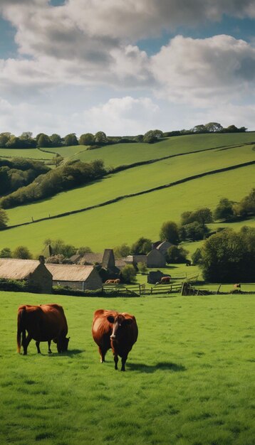 Foto serenidade no campo inglês um vislumbre da vida agrícola rural