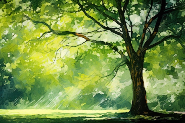 Serenidade vibrante Uma árvore verde abstrata em um parque iluminado pelo sol